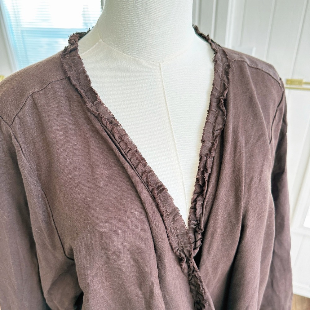 Match Point Womens Cardigan Size M Brown Lagenlook Ruffle Trim Open Front Layer - Picture 2 of 6